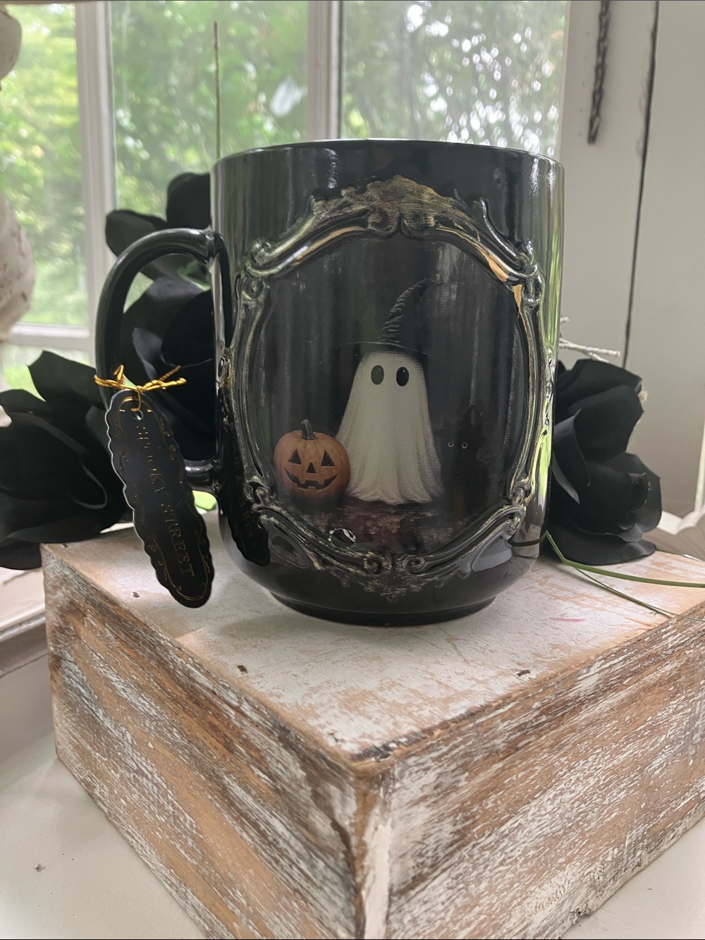 GOTHIC PORTRAIT  GHOST & Pumpkin Halloween Ceramic Mug